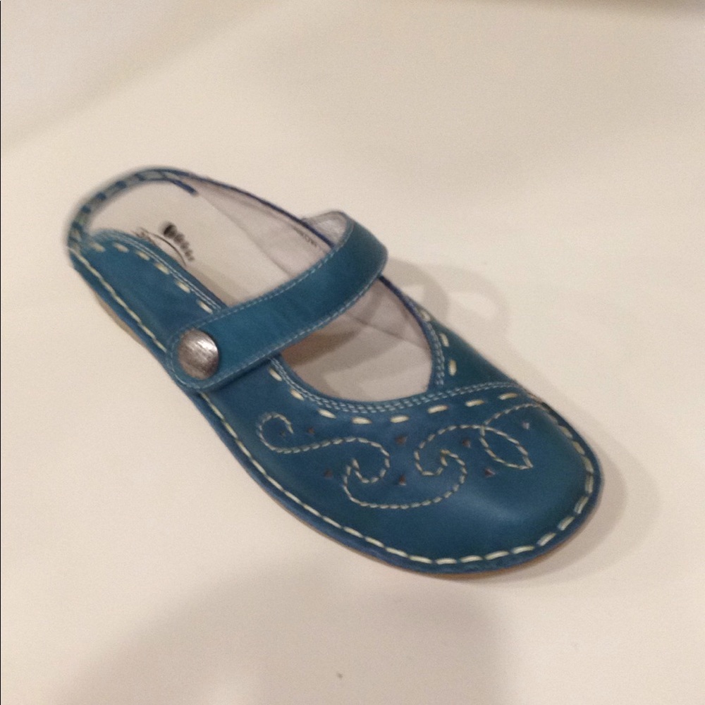 SpringStep Teal Blue Leather Mule with  Strap